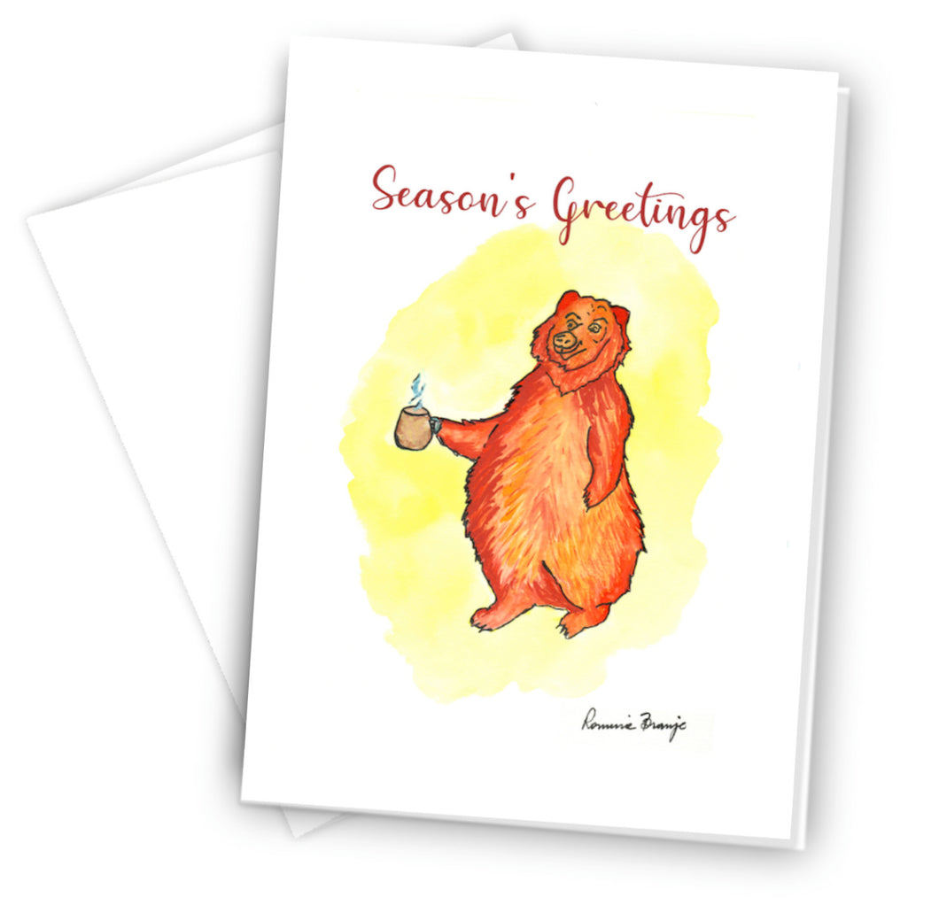 Bear Having Coffee Holiday Greeting Card